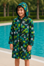 Bright children’s sports raincoat with geometric pattern for outdoor activities in Egypt.